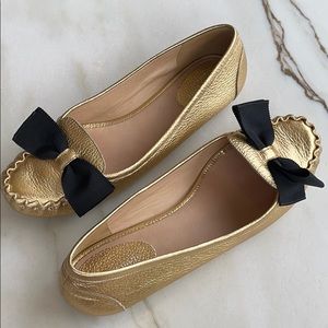 Kate Spade Gold Flats with Black Bow